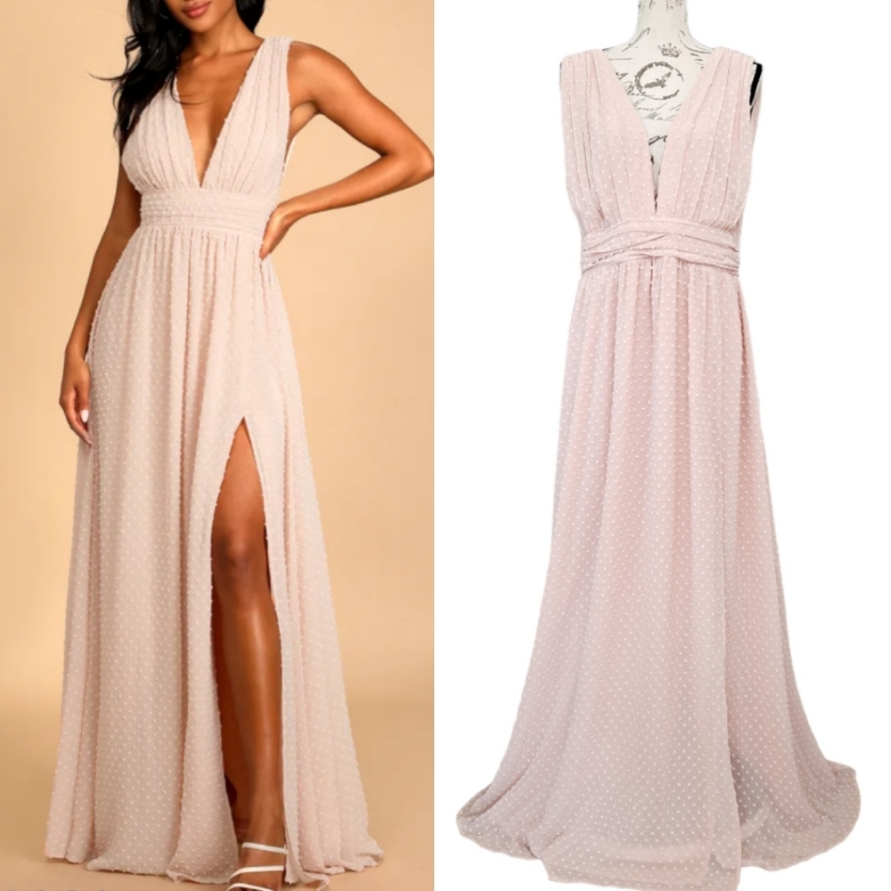 Lulus True Blush pink pastel Swiss Dot Sleeveless prom Formal Maxi Dress size XL
